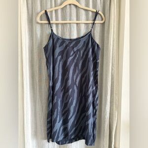 MONROW Blue Zebra Animal Print Patterned Spaghetti Strap Slip Mini Dress